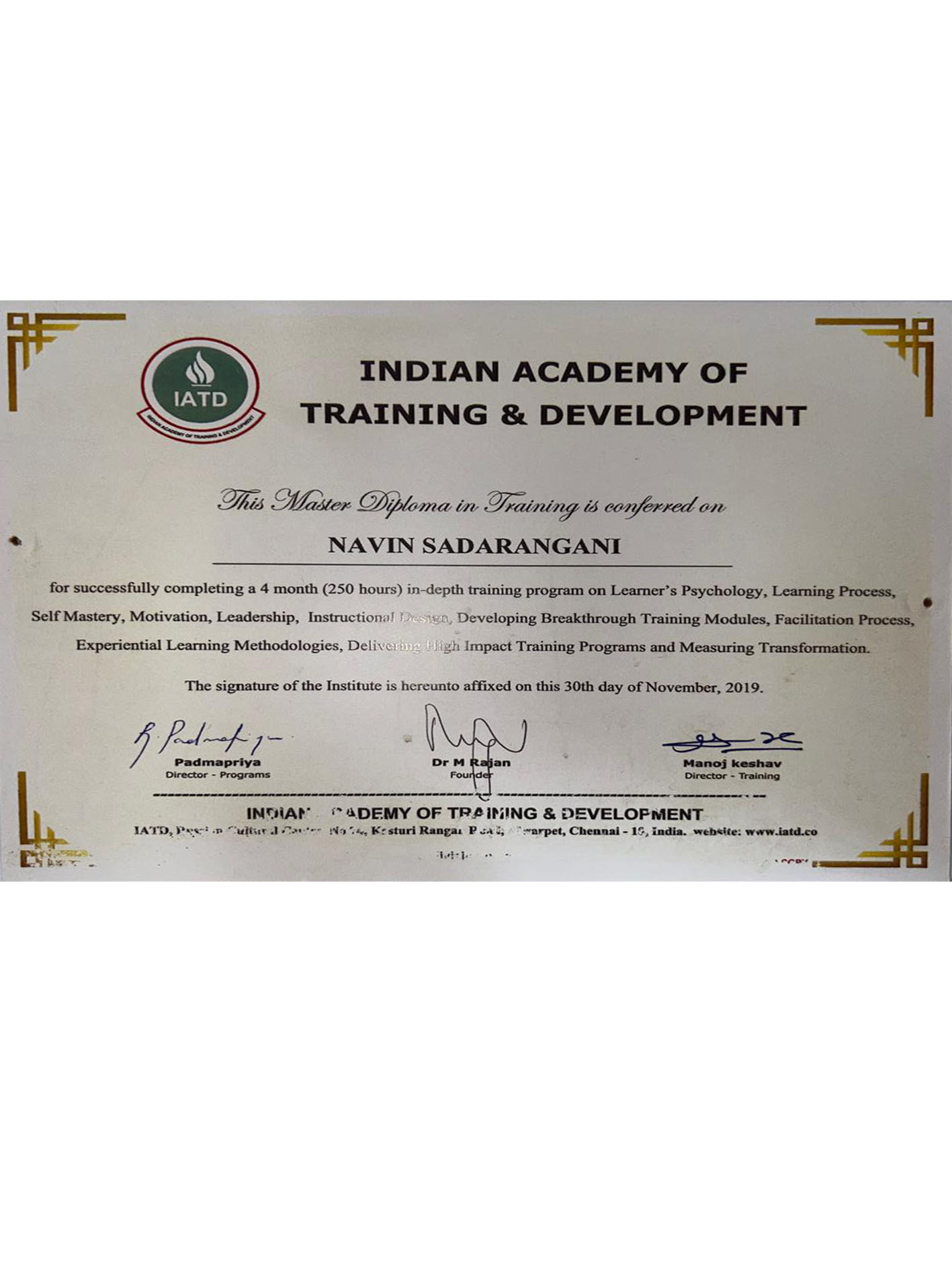 Master Diploma in Training