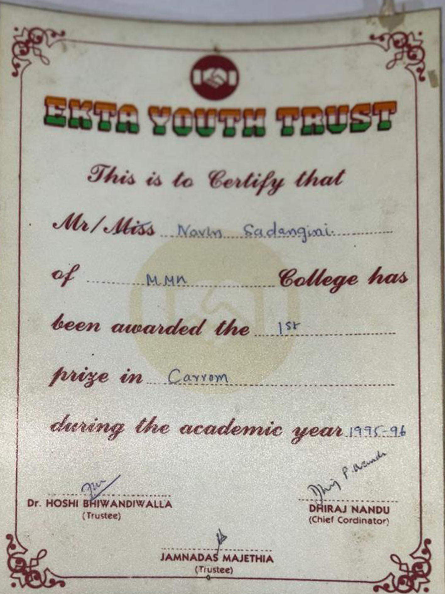 First Prize in Carrom